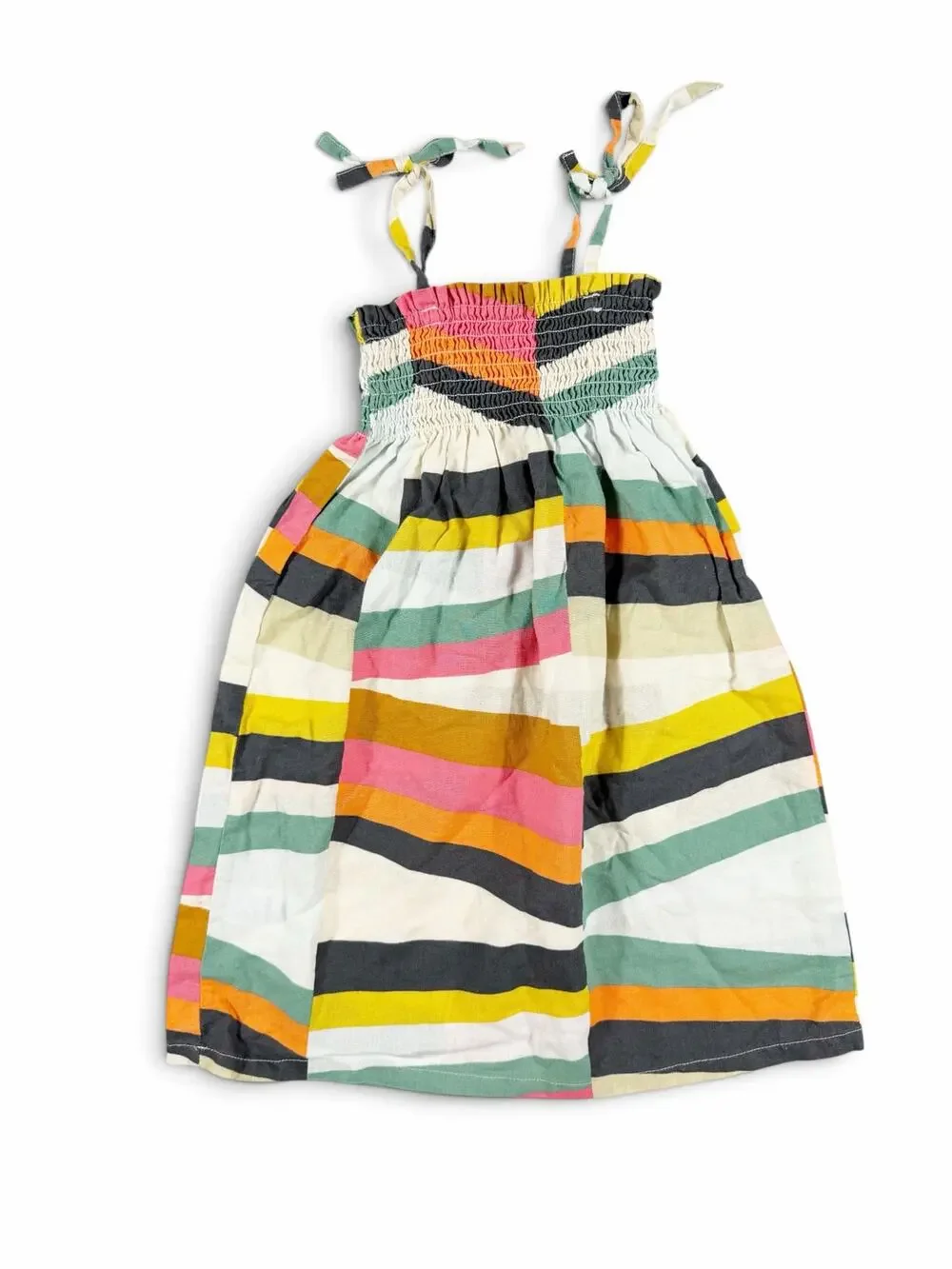 Tea Collection Tie Shoulder Linen Blend Midi Dress Rug Chevron Stripe Size 3